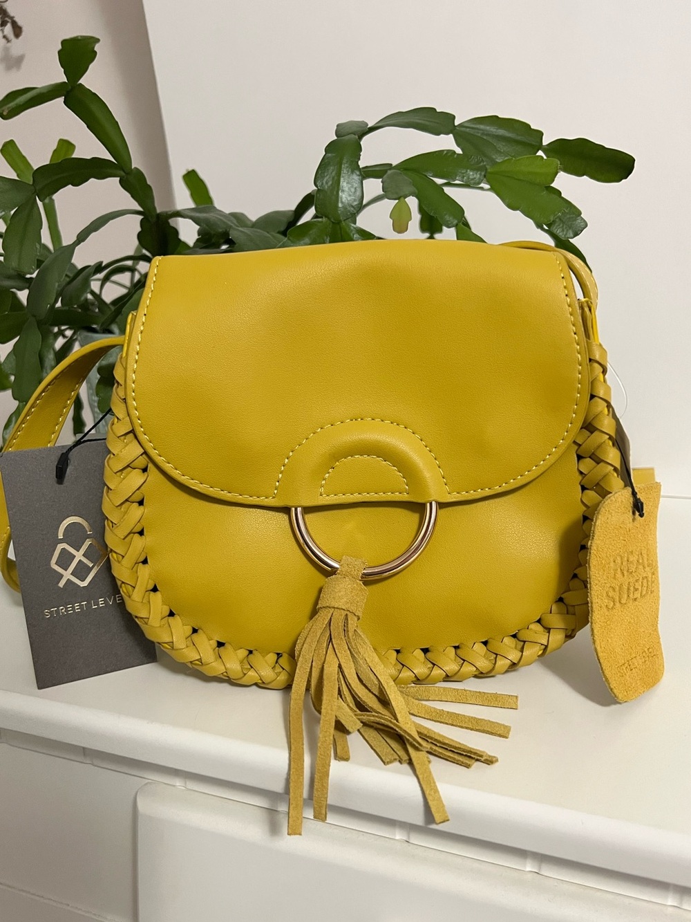 NWT Street Level Yellow Crossbody Purse with Suede Tassle